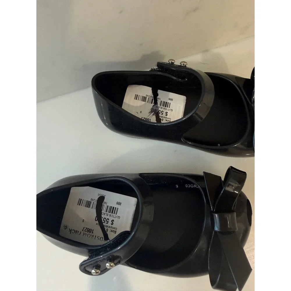 Mini Melissa Ultragirl Black Jelly Bow Mary Jane Shoes Kids Size 6 USA Vegan